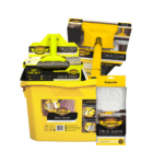 Cabot’s Deck Hand DIY decking preparation and coating kit including deck prep brush, deck coat applicator, replacement deck sleeve and yellow bucket by Cabot's for cleaning and staining timber decks.