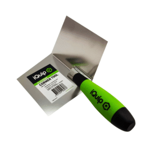 iQuip Internal & External Plastering Corner Tool with stainless steel blade and ergonomic soft-grip handle for creating smooth internal plaster corners.