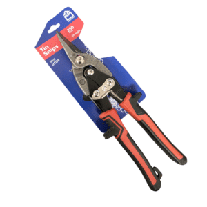BuildSmart 250mm Straight Tin Snips with hardened steel blades and ergonomic soft-grip handles for cutting sheet metal, aluminium, steel and flashing.
